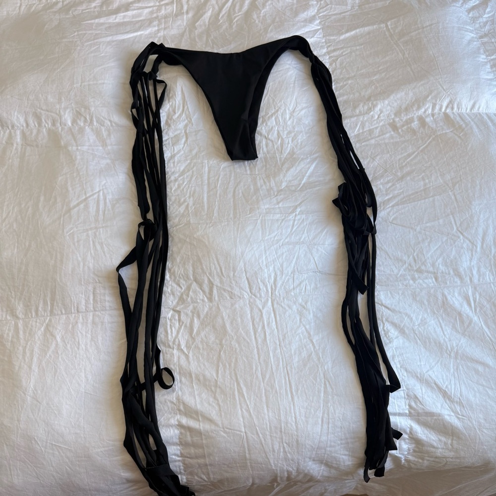 Black Strappy long fringe Swimsuit bottom size small